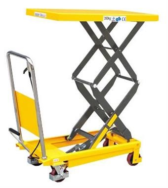 Yellow coloured Lift Table Trolley with raised deck