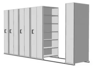 An 8 bay isometric sketch of a Mobile Shelving unit