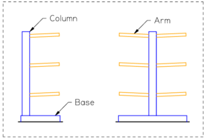 Here are two elevation drawings showing both single-sided and double-sided cantilever racking configurations.