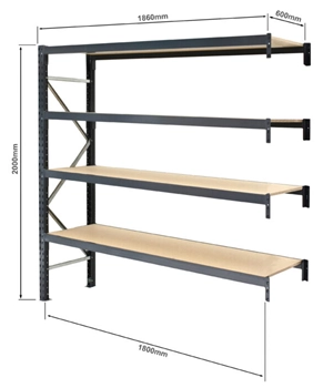 A dimensioned sketch of a Longspan Shelving Add-on Bay example.
